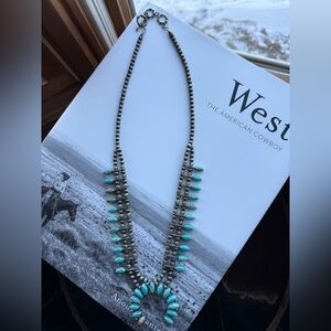 Faux Turquoise Squash Blossom Necklace